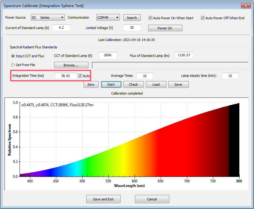 Auto integration time for calibration