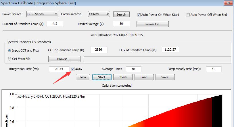 LMS 9000C calibration interface auto intergrationg time