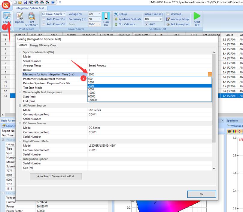 LMS-9000C Maximum Integration Time