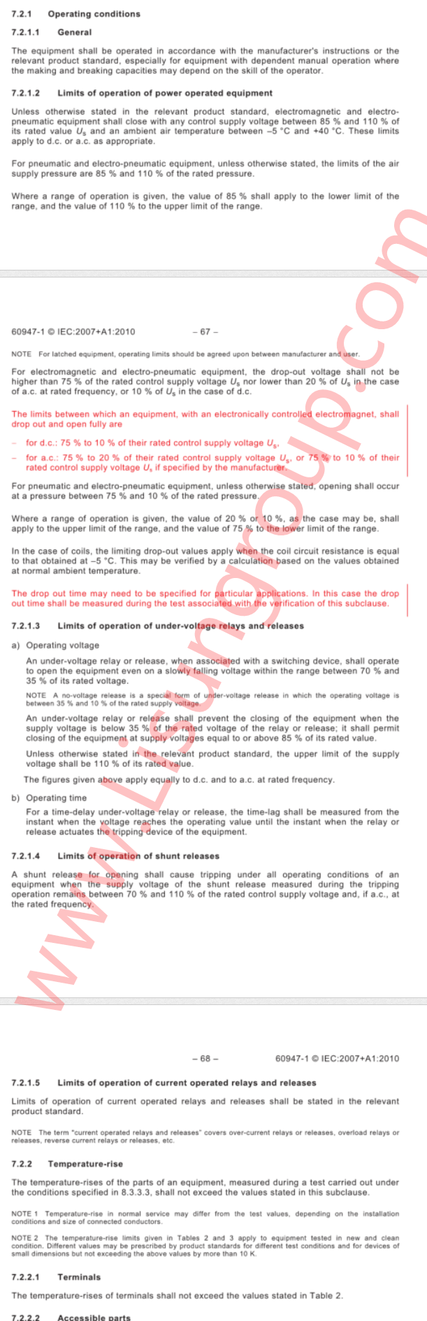 IEC 60947-1 Clause 7.2.1 and 7.2.2